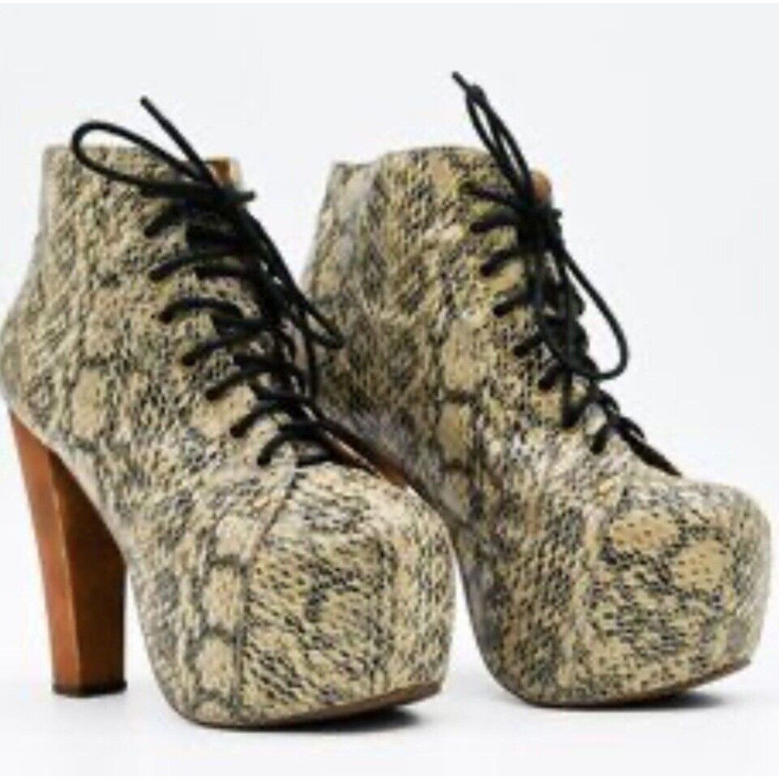 Jeffrey Campbell Lita Lace Up Platform Boots 5.5 Snake Skin Python Lizard New